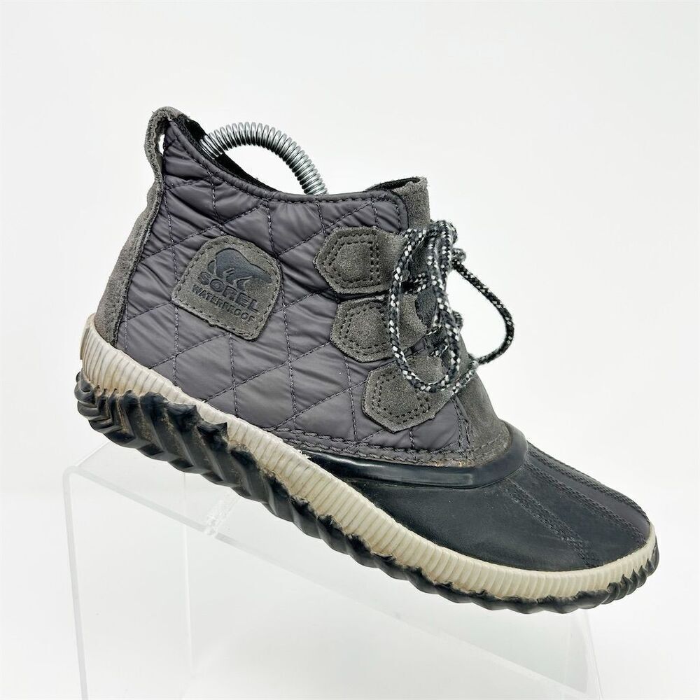 Sorel Out N About Women's Black Gray Waterproof Comfort Duck Boots Size 6.5